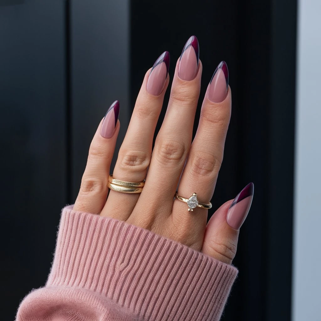 Deep Plum with Matte and Glossy Contrast Nail design