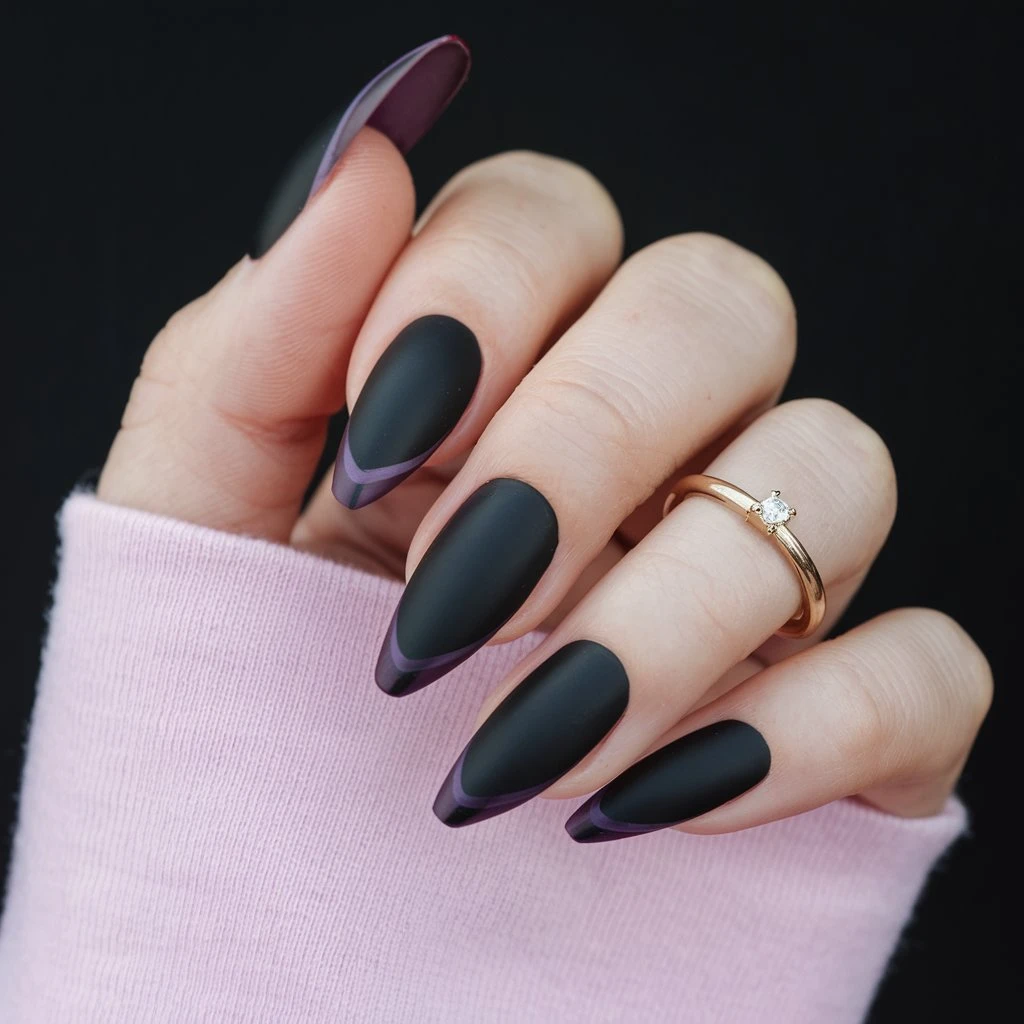 Deep Plum with Matte and Glossy Contrast Nail art