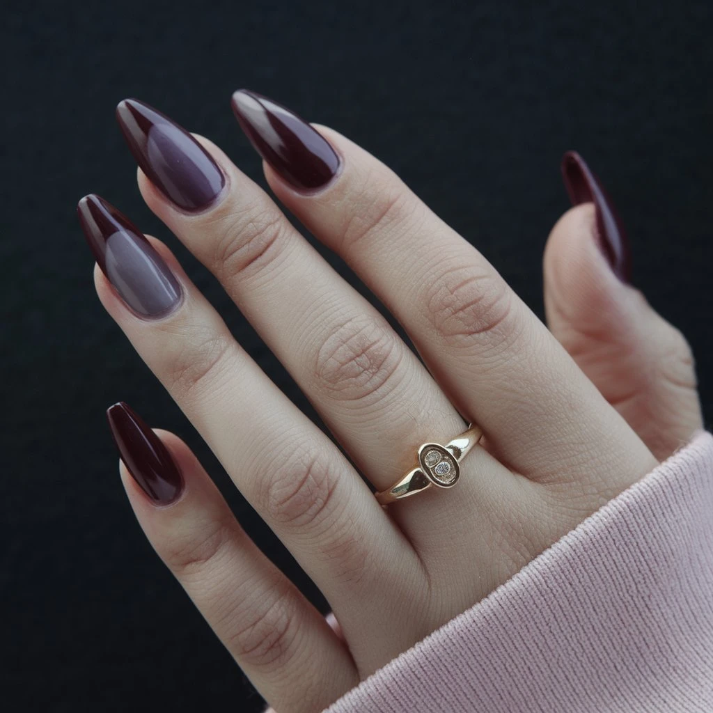 Deep Plum with Matte and Glossy Contrast nail art