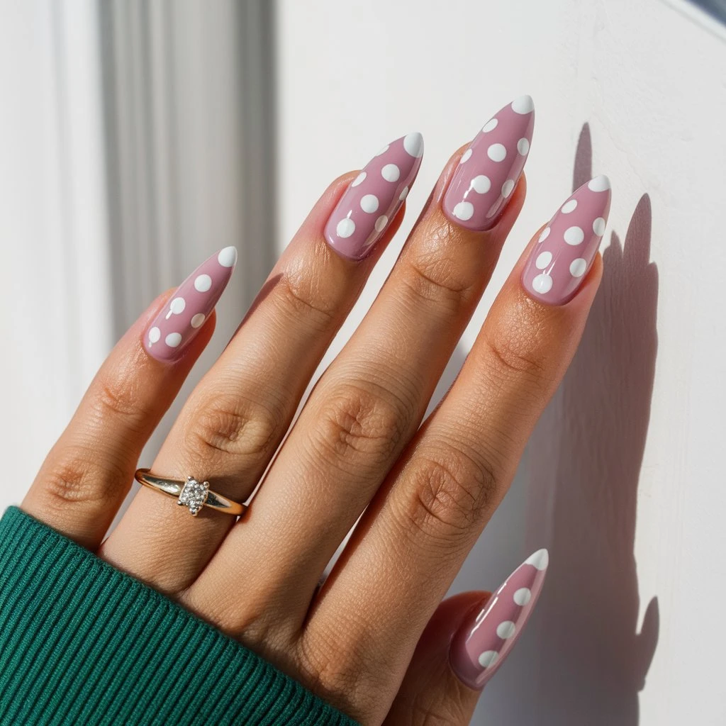 Pastel Lavender with White Polka Dots nail design in 2025