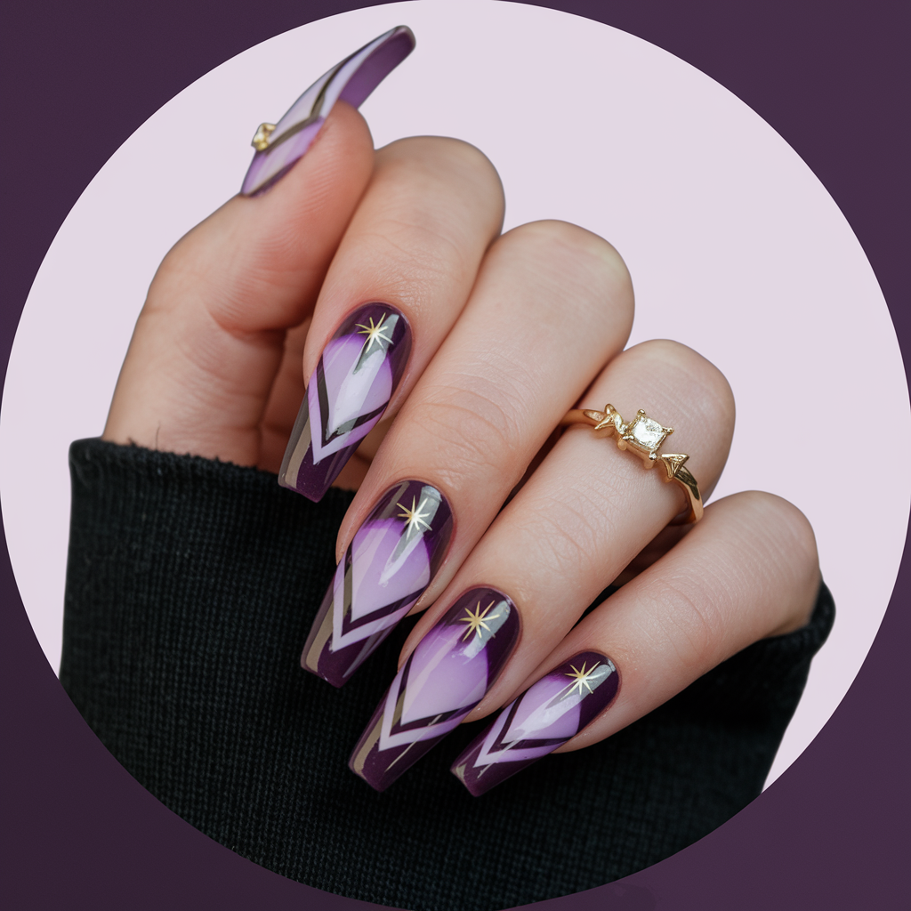 Purple nail design for long nails