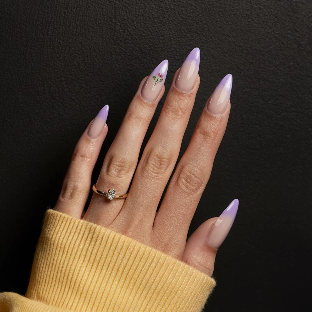 Soft Purple with Floral Accents nail design short nails.