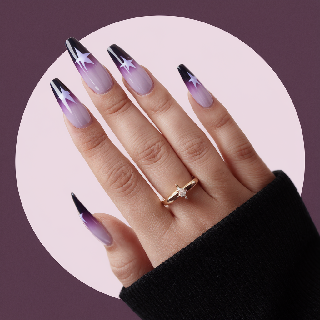 dark and light purples with star-like accents