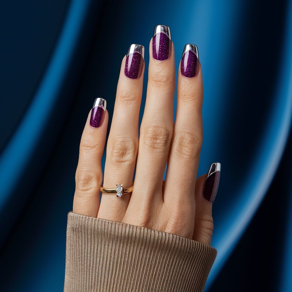 Velvet Purple with Chrome Tips Nail design