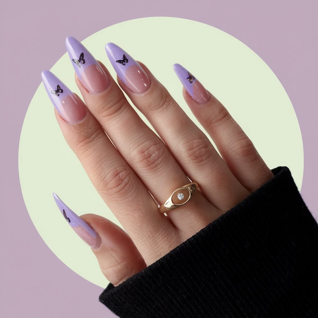 Lavender with Butterfly Nail design