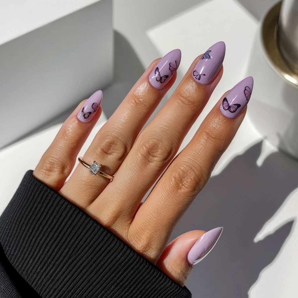 Lavender with Butterfly Nail Art