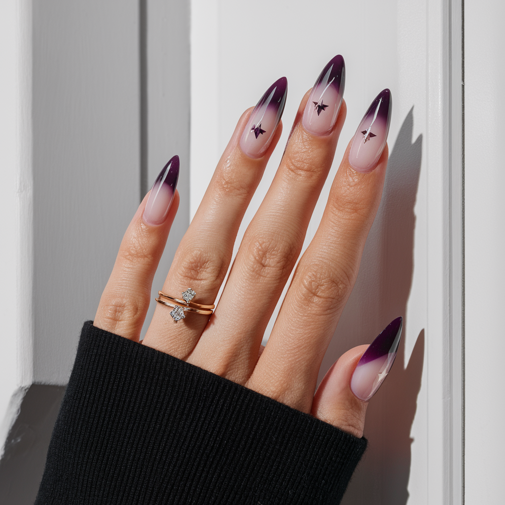 dark and light purples with star-like accents