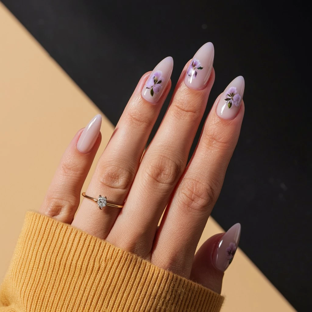 Soft Purple with Floral Accents nail design short nails