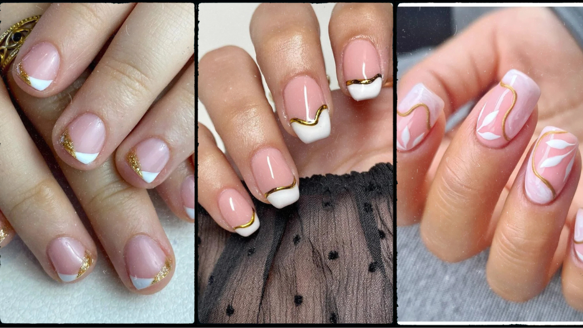 Golden and white nail design