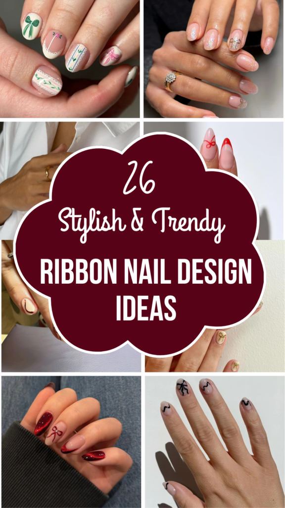 A collage of Ribbon Nail Design Ideas